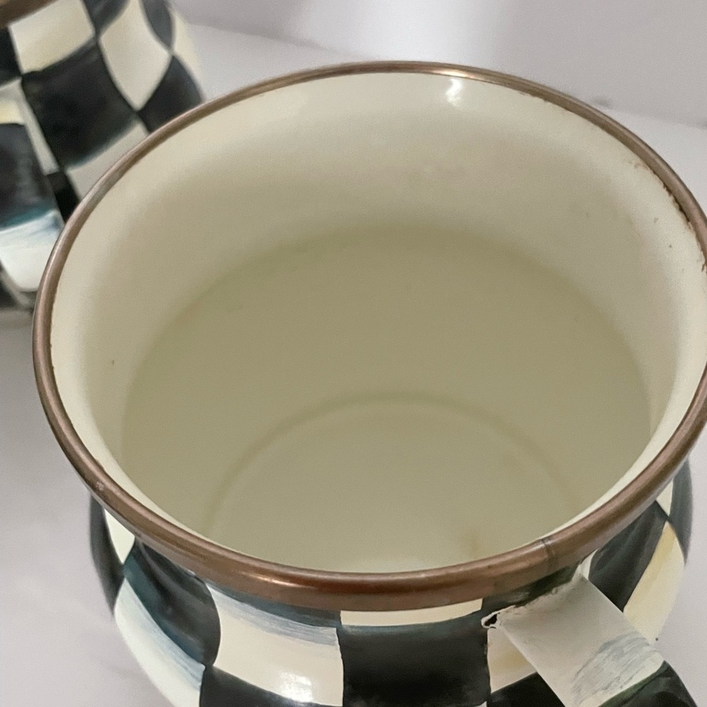 Mackenzie-Childs Courtly Check Coffee Mugs or Teacups Black & White Set of 4 - Picture 5 of 5